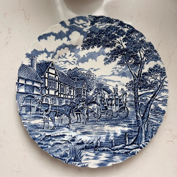 Vintage Myott Staffordshire Royal Mail Dinner Plates Blue & White 18 pcs